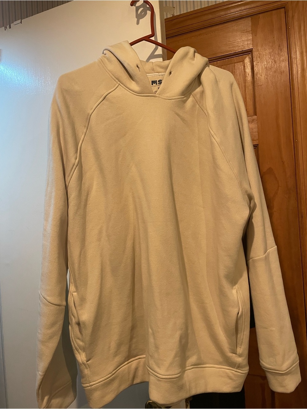 Men's Beige Pullover Hooded Sweatshirt Size XXL